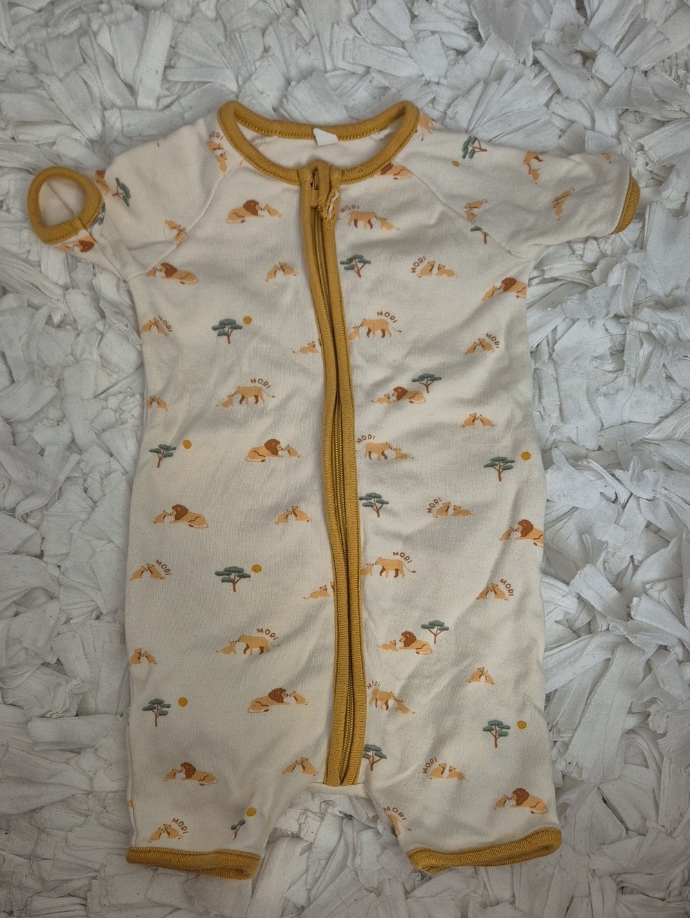 Cream and Mustard Safari Print Kids Pajamas Romper